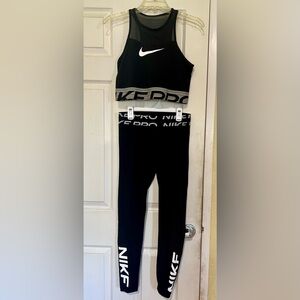 SET- Nike Pro Dri-Fit Matching Set Black Leggings + Sports Bra Gym Yoga Size M